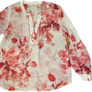 Sheer pink and red rose printed top